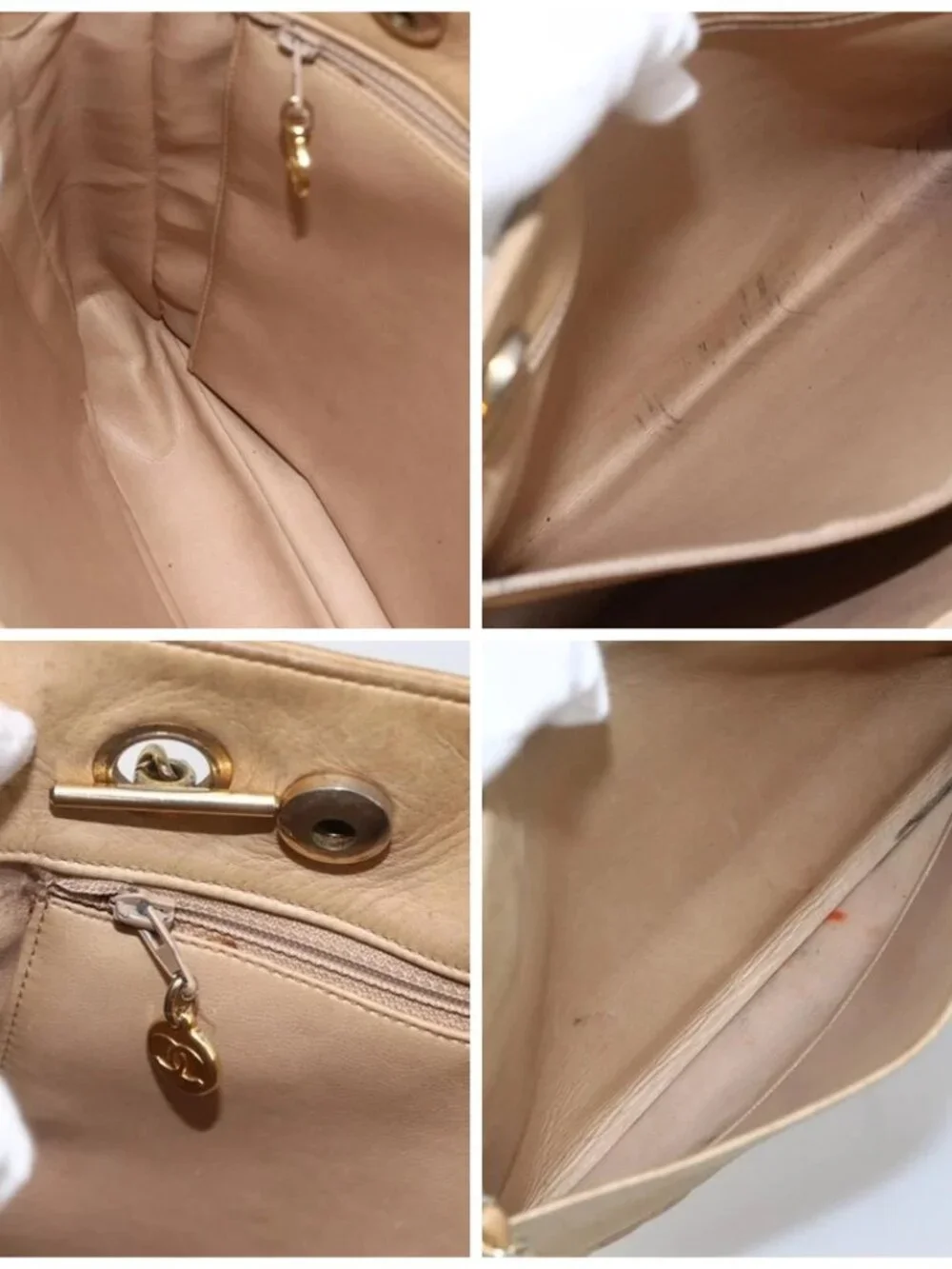 CHANEL Matelasse Chain Shoulder Bag Lamb Skin Beige Gold CC Auth 172997